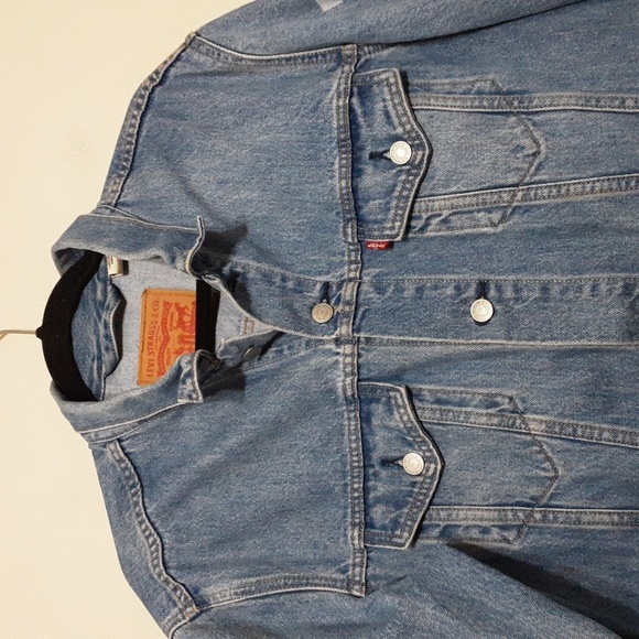 Levi’s Printed Sleeve Trucker denim Jacket Light Wash men L button down y2k - Picture 3 of 12